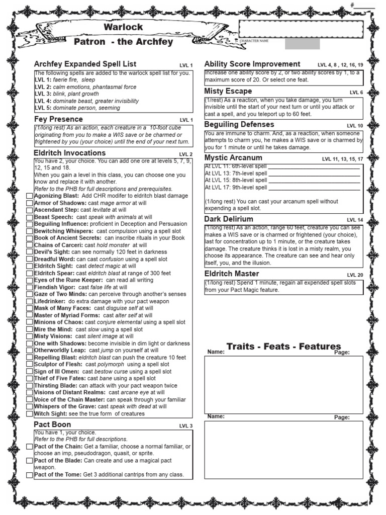 Warlock Class Features and Spells Guide | PDF