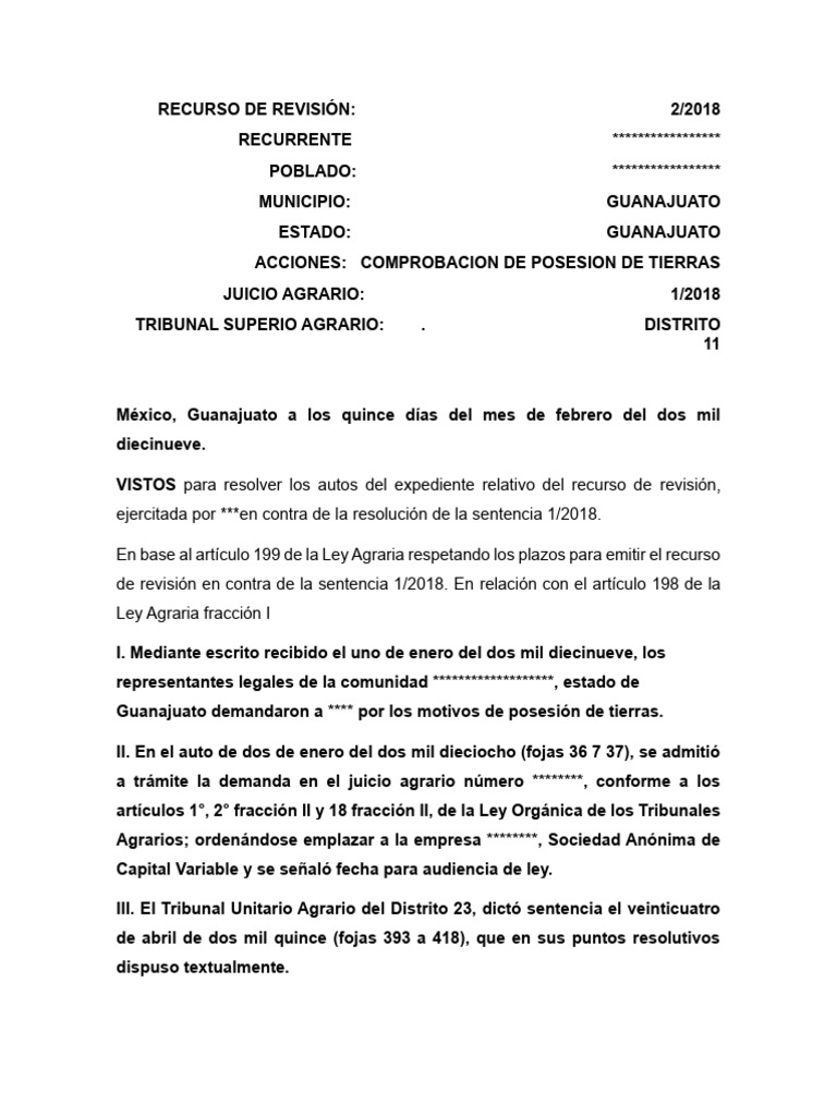 RECURSO DE REVISIÓN ejemplo de la sentencia utilizada para ubicar ...