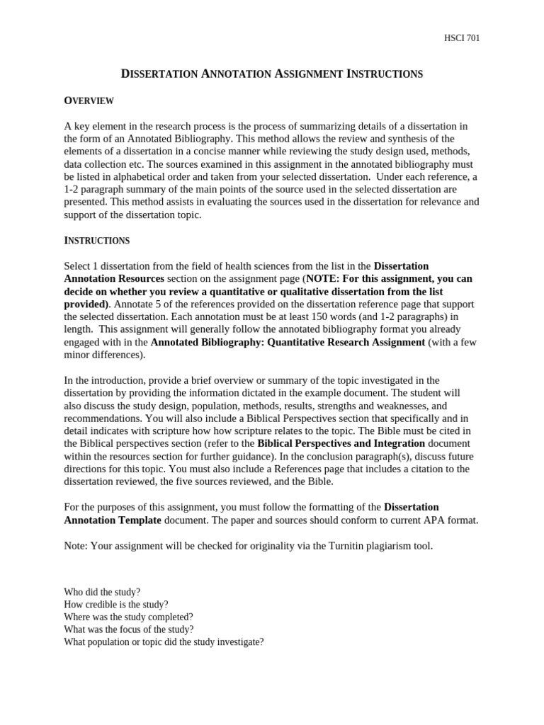 Dissertation Annotation Assignment Instructions | PDF | Thesis ...