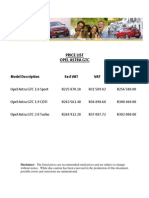 Price List Opel Astra GTC: Model Description Excl VAT VAT Incl VAT