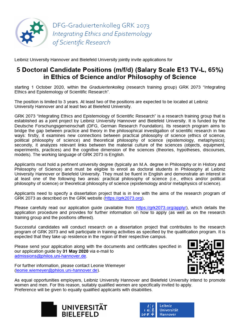 Doctoral Positions in Ethics of Science | PDF | Philosophy Of Science ...