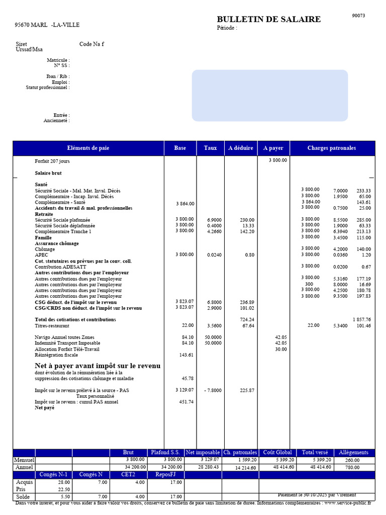 Bulletin de salaire détaillé 2023 | PDF | Impôt sur le revenu ...