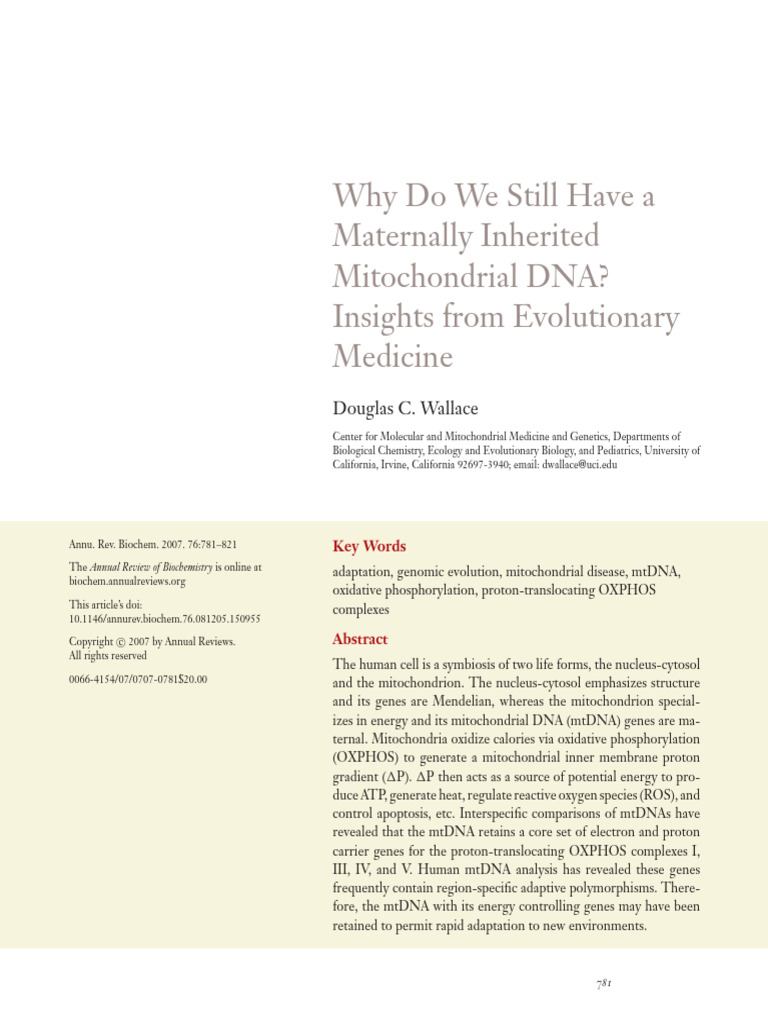 wallace2007 | PDF | Mitochondrial Dna | Mitochondrion