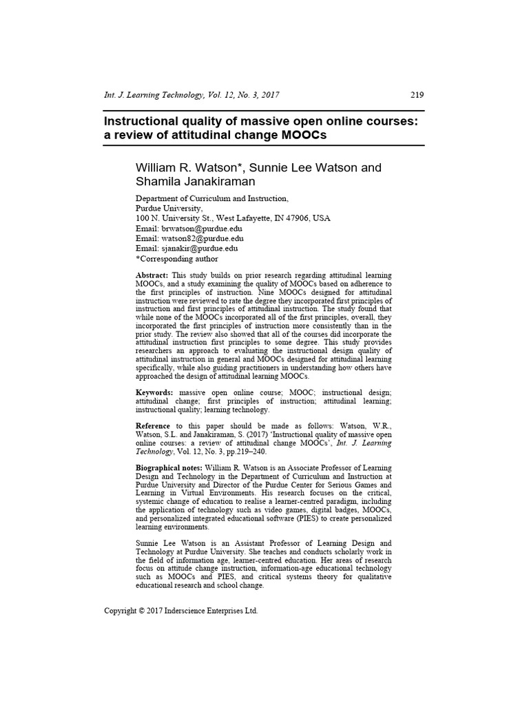 Evaluating Instructional Quality in MOOCs | PDF | Massive Open Online ...