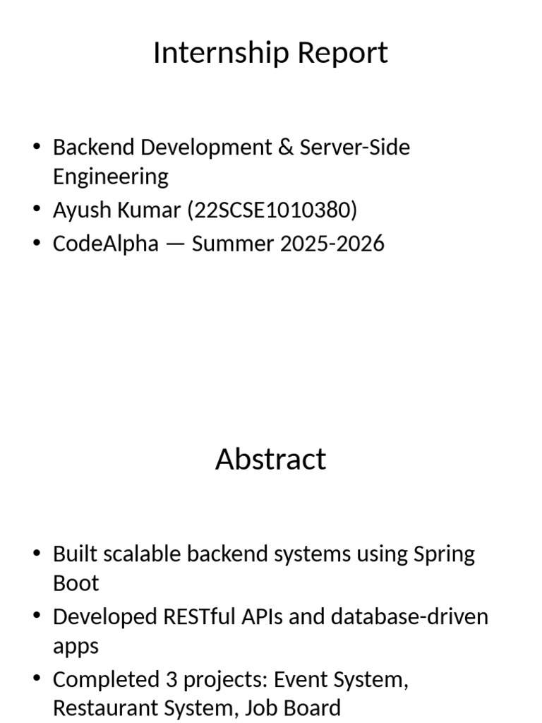 Backend Development Internship Report | PDF | Databases | Systems ...