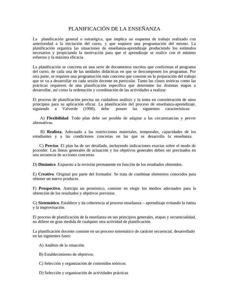Planificacion de La Enseñanza | PDF | Enseñando | Aprendizaje