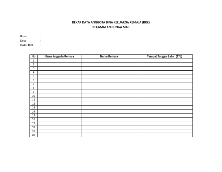 Rekap Data Anggota BKR Bunga Mas | PDF
