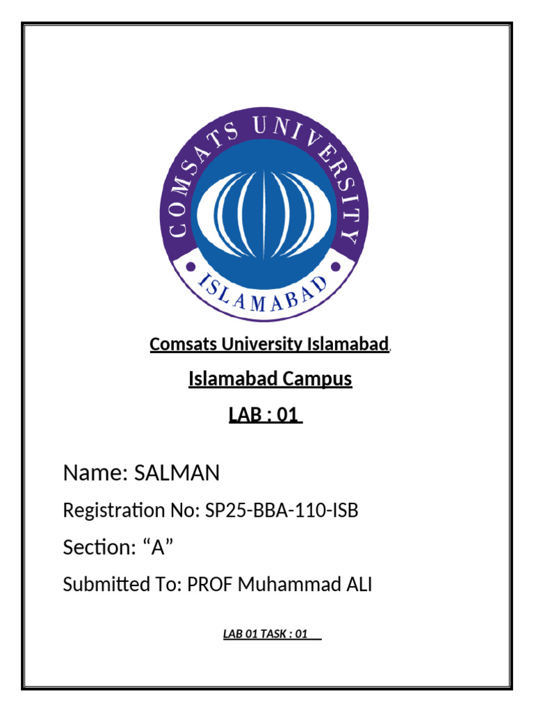 Lab 01 Task 01 Task 02 Salman-Sp25bba110 | PDF | Computer File ...