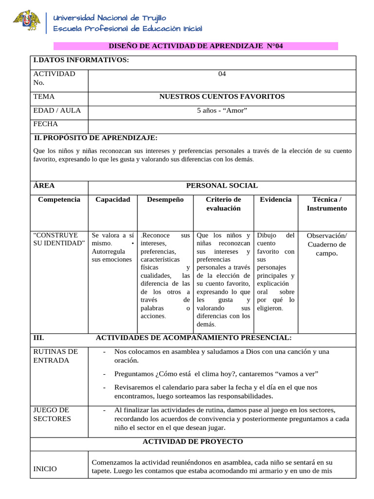 Actividad N°04 - X Ciclo | PDF | Educación de la primera infancia | Las ...
