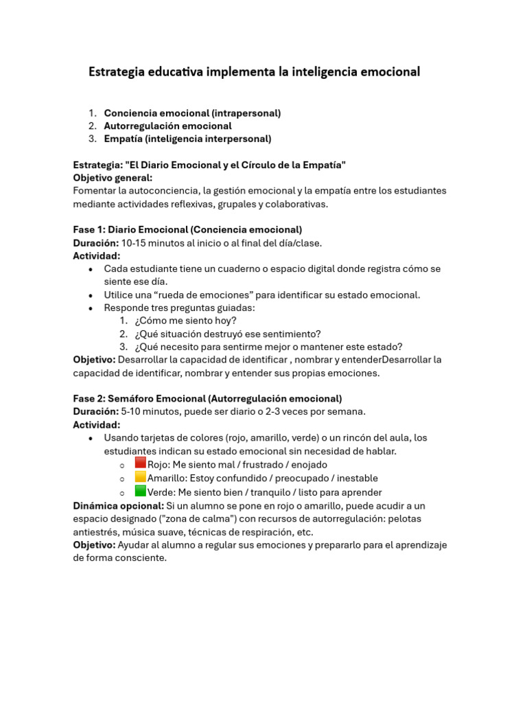 Estrategia de Inteligencia Emocional Escolar | PDF | Las emociones ...