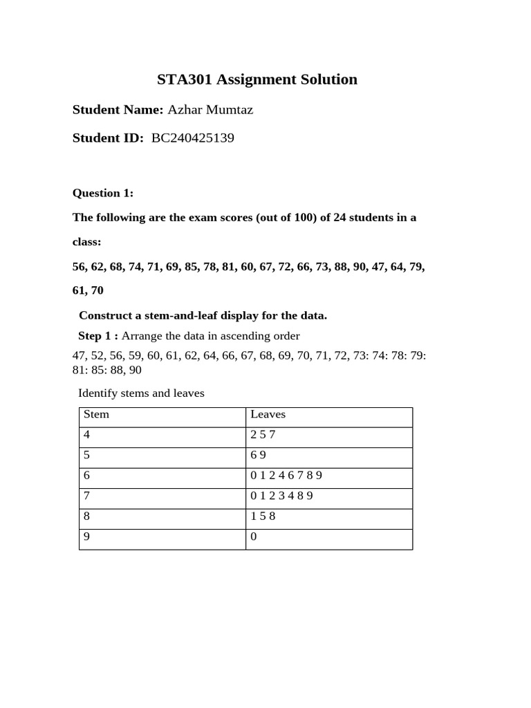 Sta301 Data Analysis Assignment Solution Pdf
