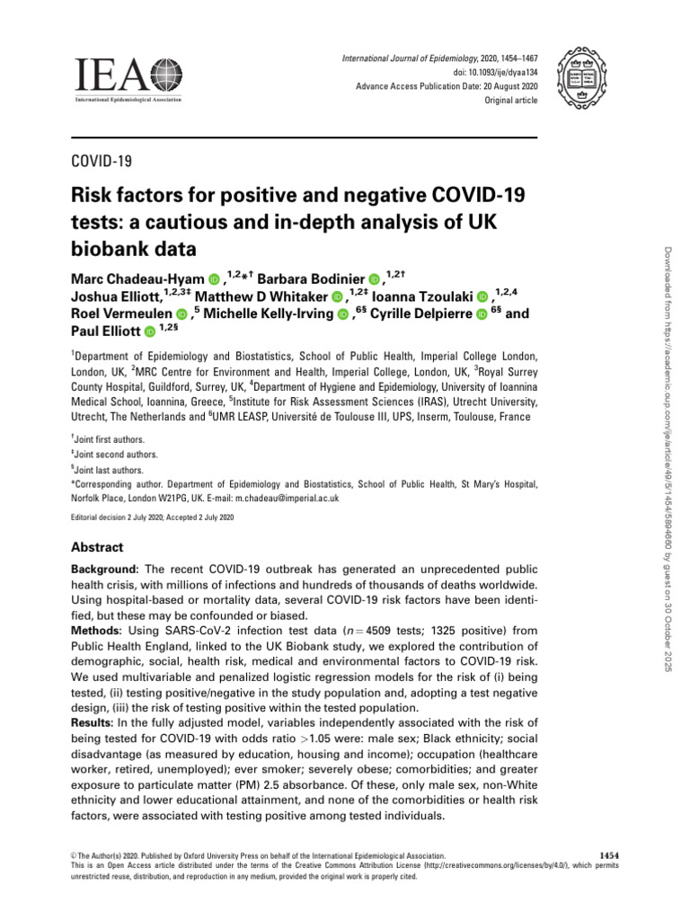 Chadeau-Hyam Et Al. - 2020 - Risk Factors for Positive and Negative ...