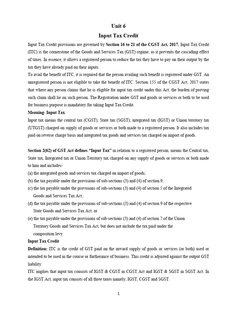Understanding Input Tax Credit in GST | PDF | Taxes | Invoice