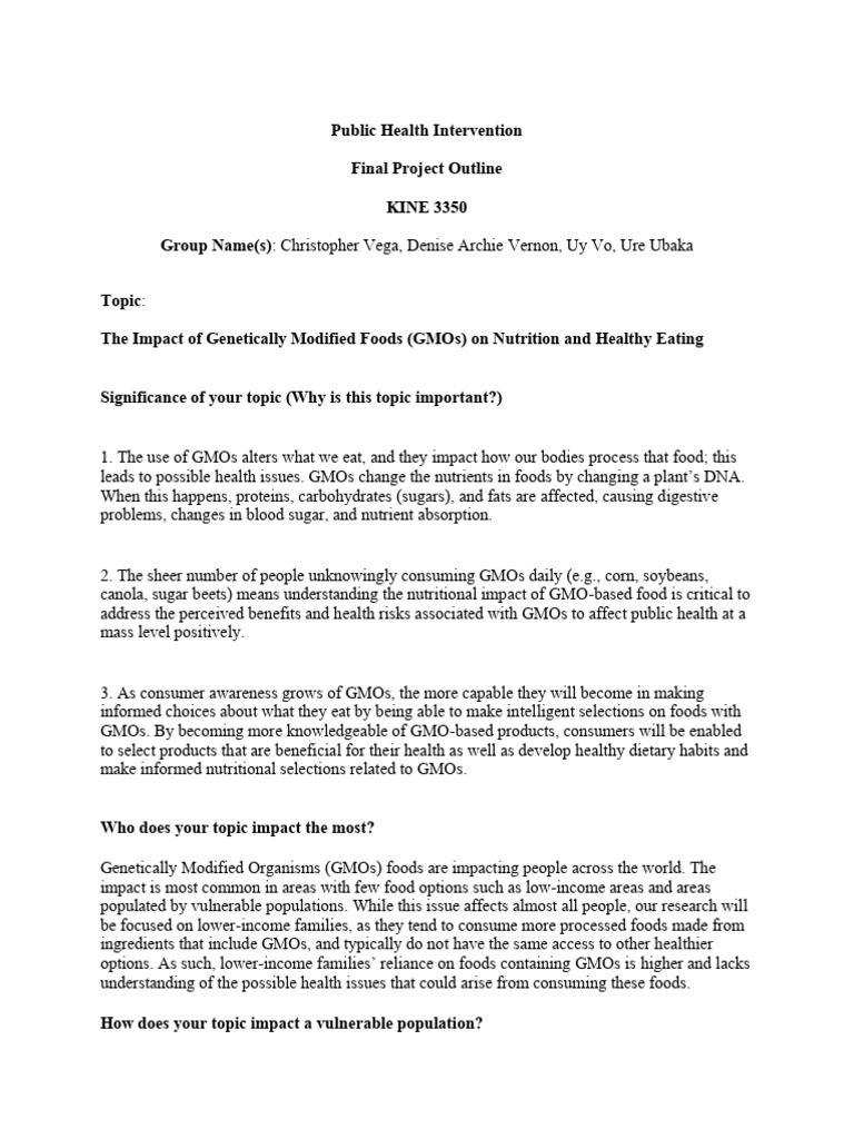 Public Health InterventionFinal Project Outline | PDF | Genetically ...