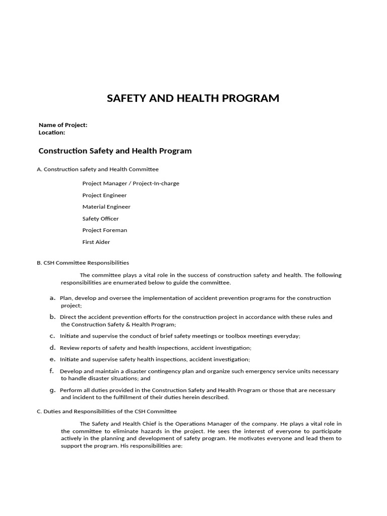 Safety Health Program Downtown-Blank | PDF | Occupational Safety And ...