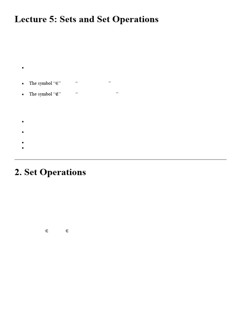 Lecture 5 | PDF | Set (Mathematics) | Intersection (Set Theory)