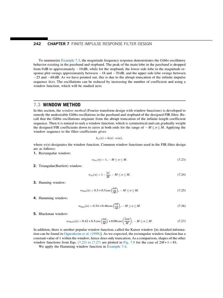 Window Method for FIR Filter Design | PDF | Low Pass Filter | Filter ...