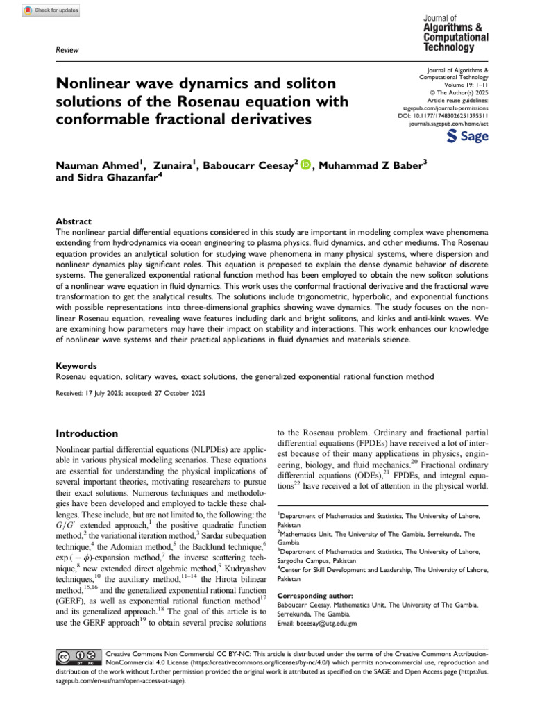 Ahmed Et Al 2025 Nonlinear Wave Dynamics and Soliton Solutions of The ...
