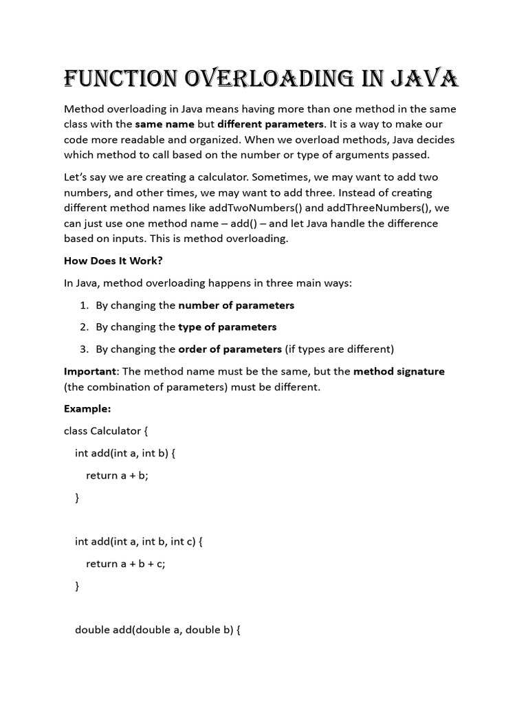 Java Method Overloading Explained | PDF | Constructor (Object Oriented ...