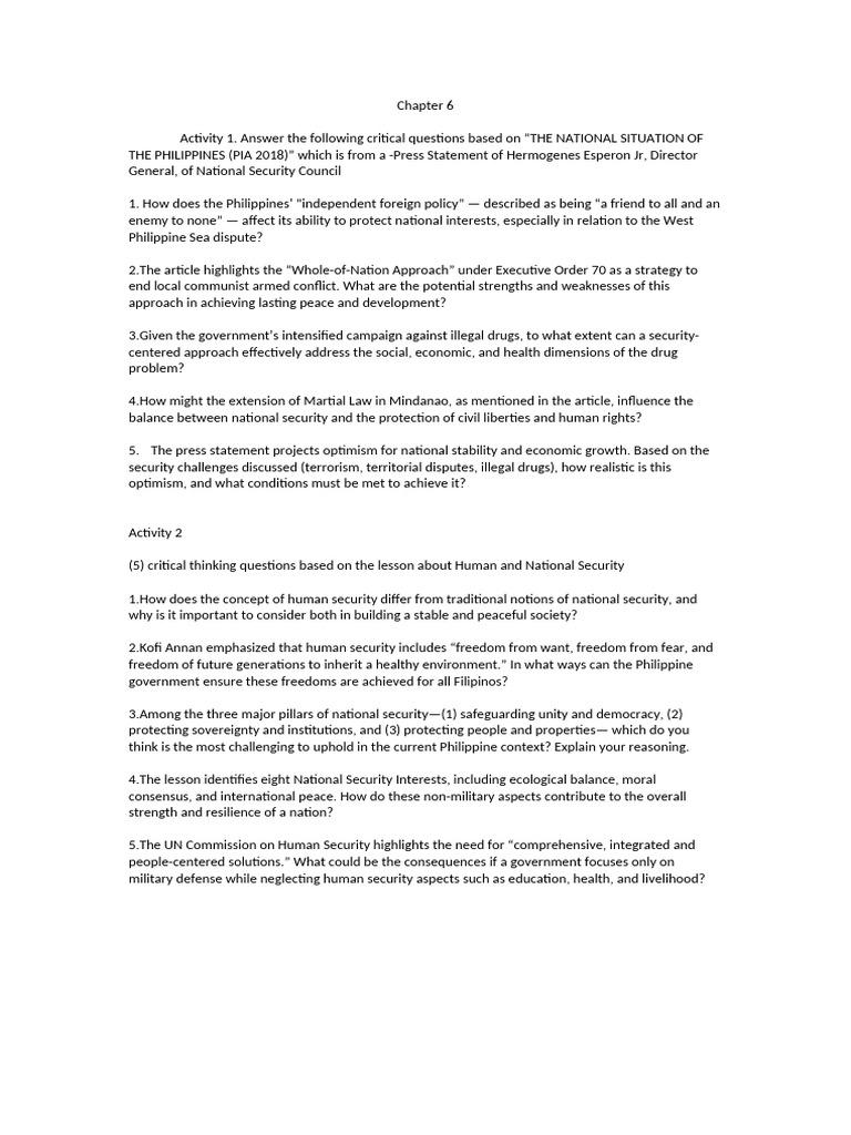 Chapter 6 Activities | PDF | Philippines | Political Science
