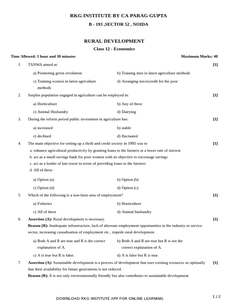 Rural Development Questions | PDF | Agriculture | Credit