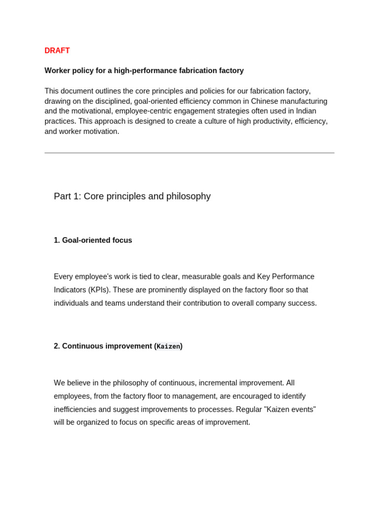 High-Performance Factory Worker Policy | PDF | Employee Retention ...