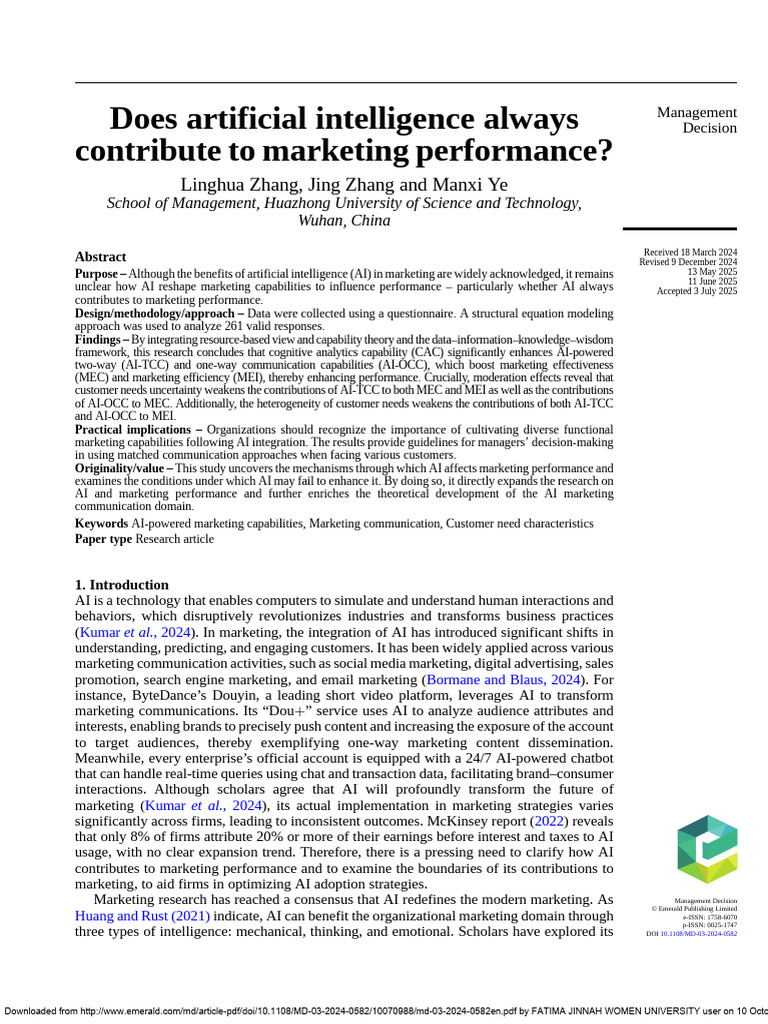 AI's Impact on Marketing Performance | PDF | Artificial Intelligence ...