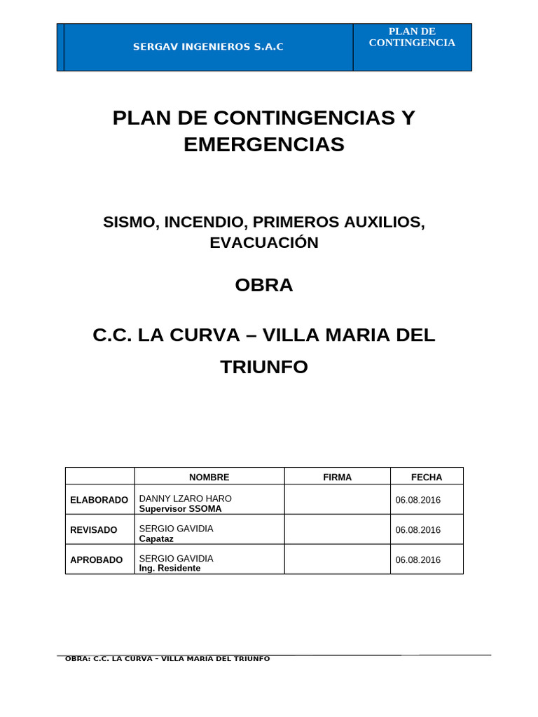 Plan de Contingencia para Emergencias en Construcción | PDF | Riesgo ...