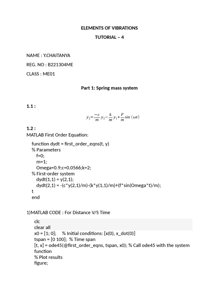 MATLAB Vibrations Analysis Tutorial | PDF | Oscillation | Damping