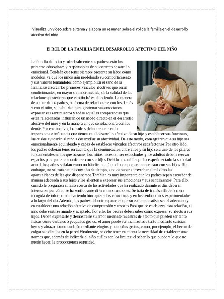 Rol de La Familia en El Desarrollo Afectivo Del Niño | PDF | Las ...