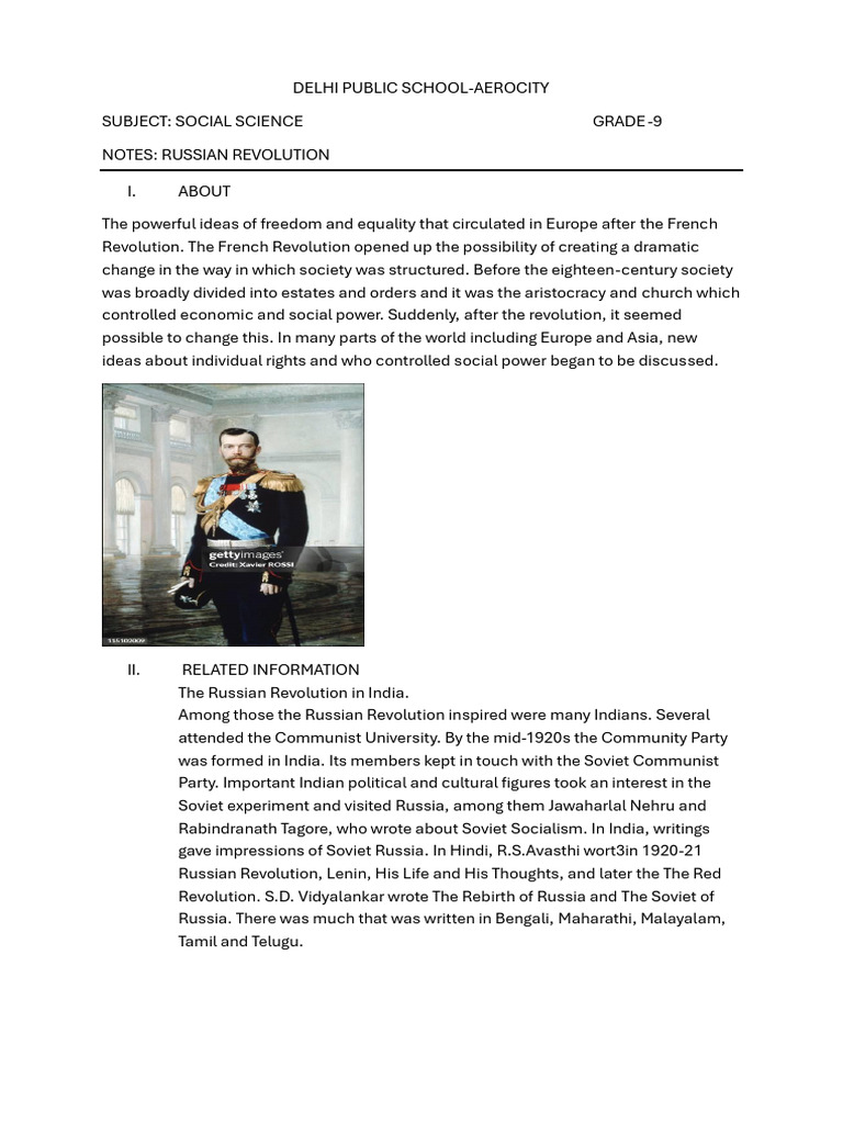 Russian Revolution Study Notes for Grade 9 | PDF | Vladimir Lenin ...