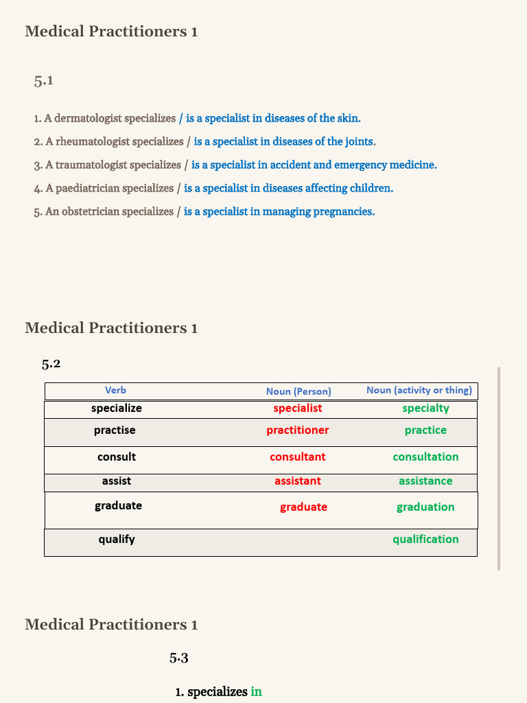 Medical Specialties and Practitioners Guide | PDF