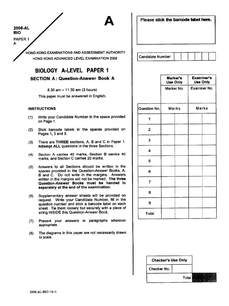 2008-AL-Bio 1A With MS | PDF