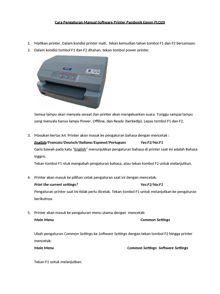 Panduan Manual Setting Printer Epson PLQ20 | PDF