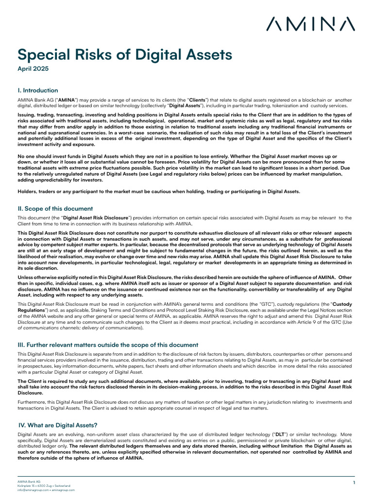 AMINA Special Risks of Digital Assets April 2025 1 | PDF | Risk ...