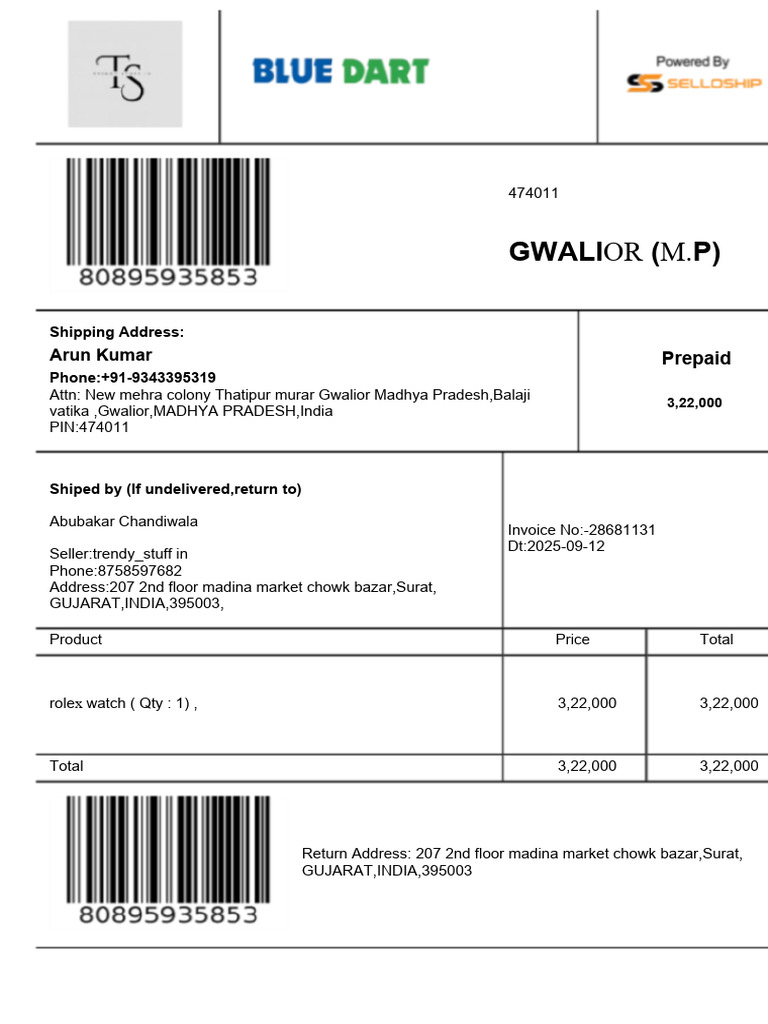 Invoice for Rolex Watch Purchase | PDF
