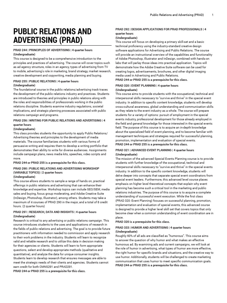 Overview of PRAD Courses in Mass Comm | PDF | Marketing Communications ...