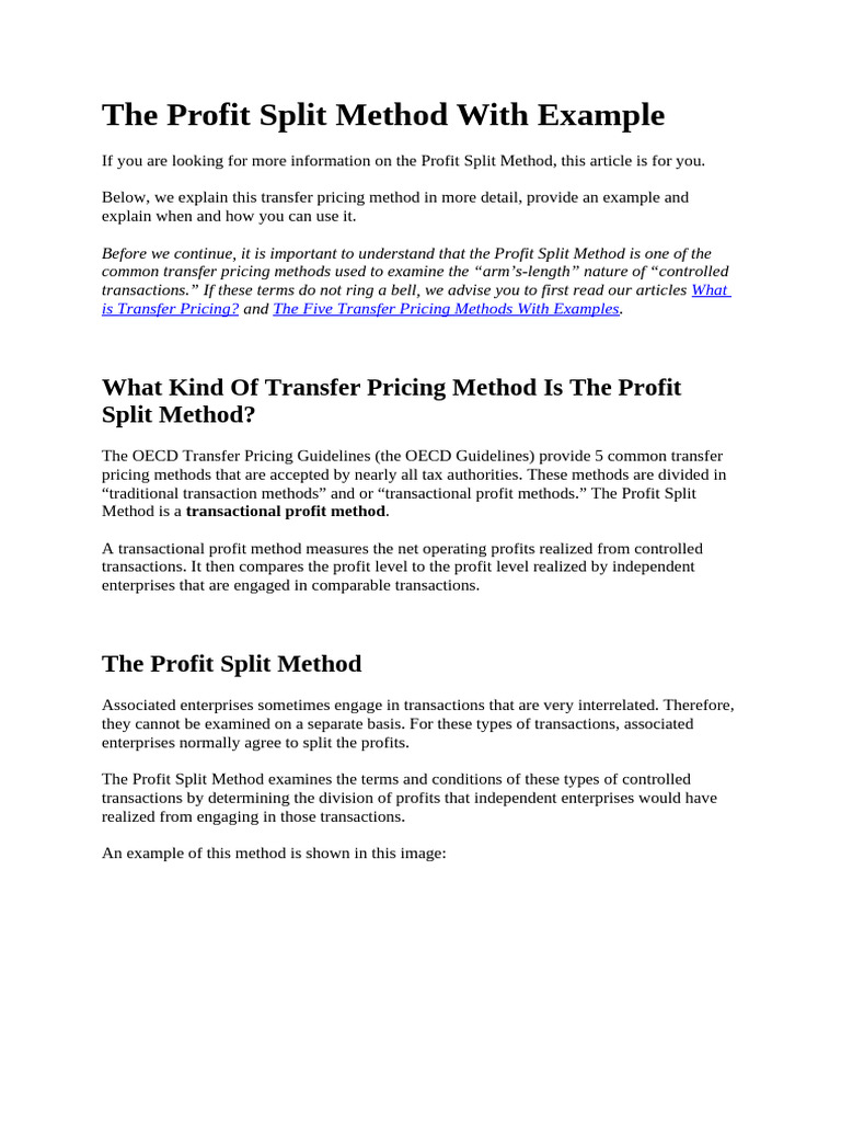 Understanding the Profit Split Method | PDF | Financial Economics ...