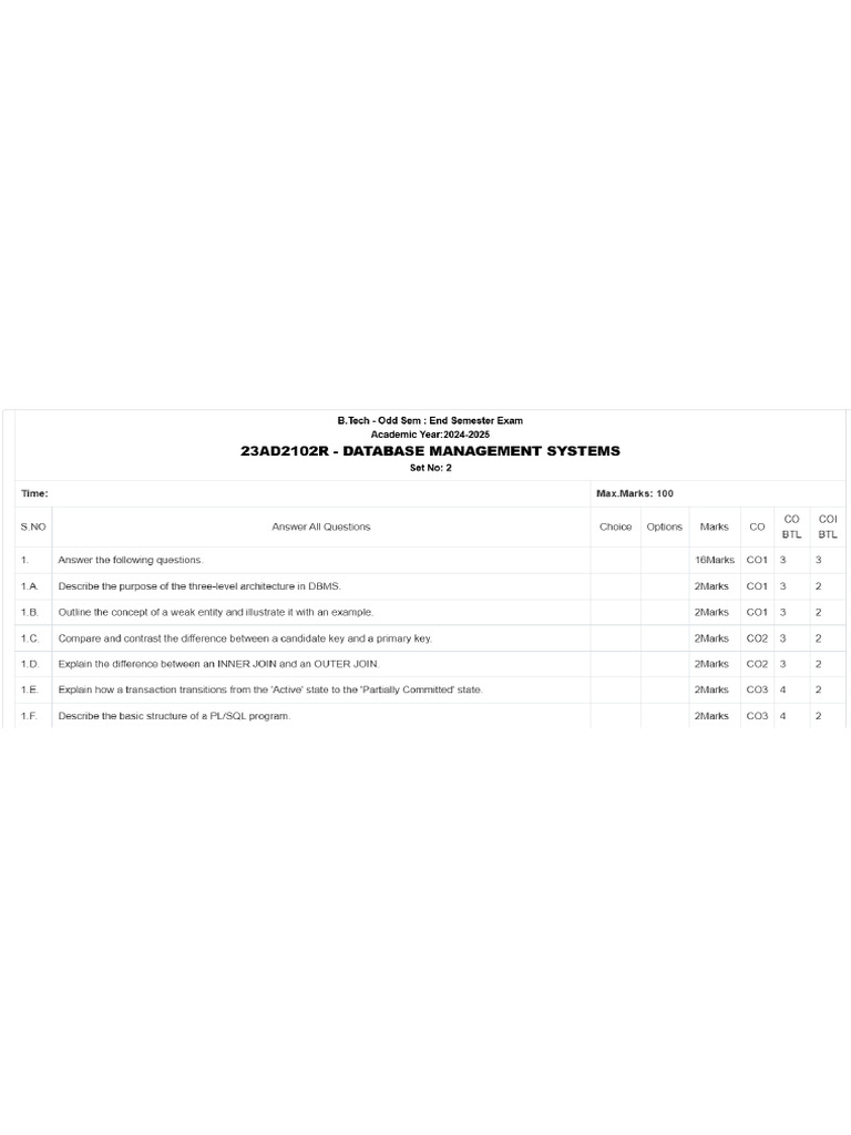 Dbms End Sem Last Year QP | PDF