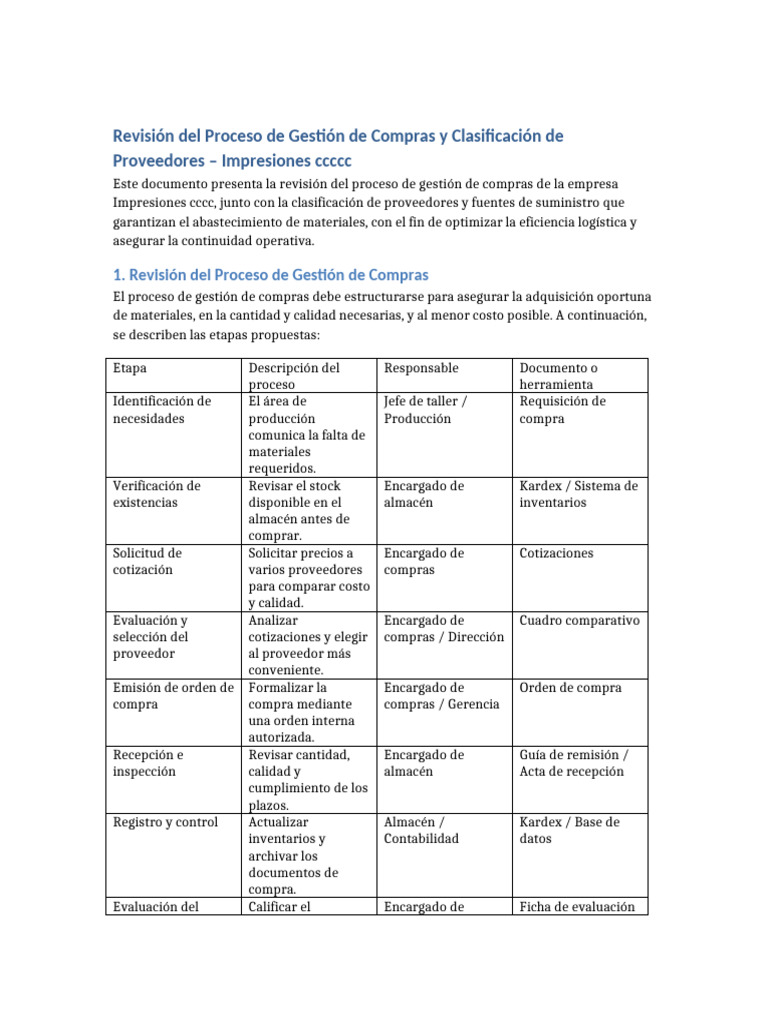 Gestión de Compras y Proveedores Eficiente | PDF | Logística | Calidad ...