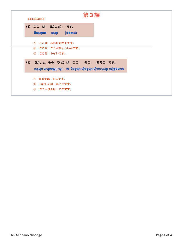 N5 Minnano Nihongo Lesson 3 Pdf