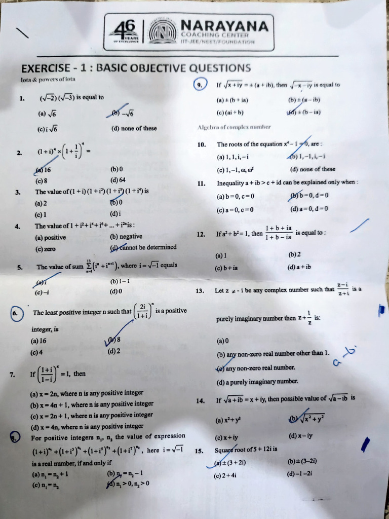 Complex Number Exercises and Solutions | PDF | Complex Number | Numbers