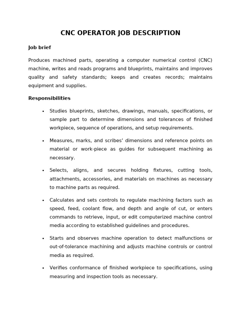CNC Operator Job Description Overview | PDF | Machining | Skill