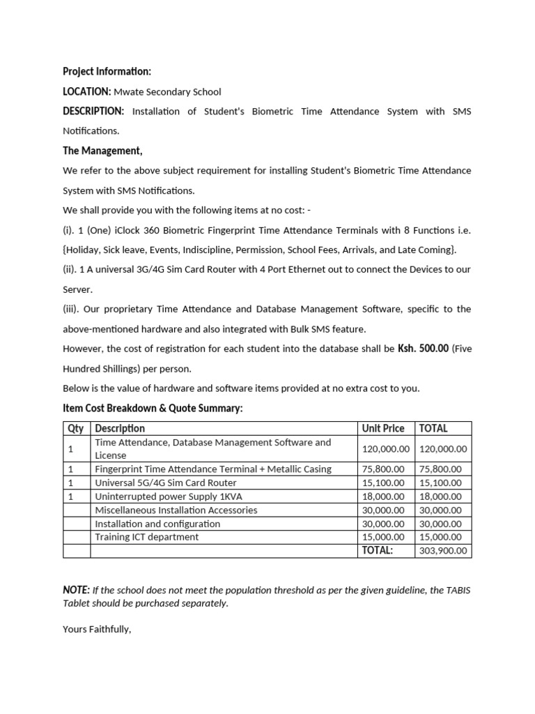 Biometric Attendance System Proposal | PDF
