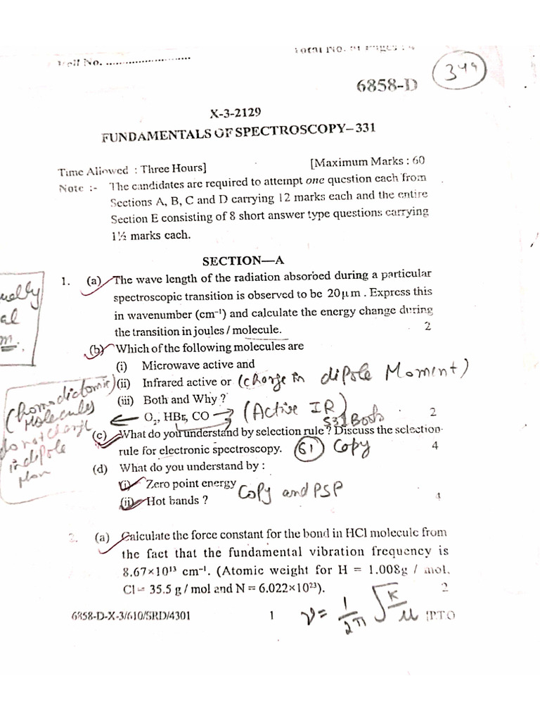 Spectroscopy Previous Years Papers | PDF