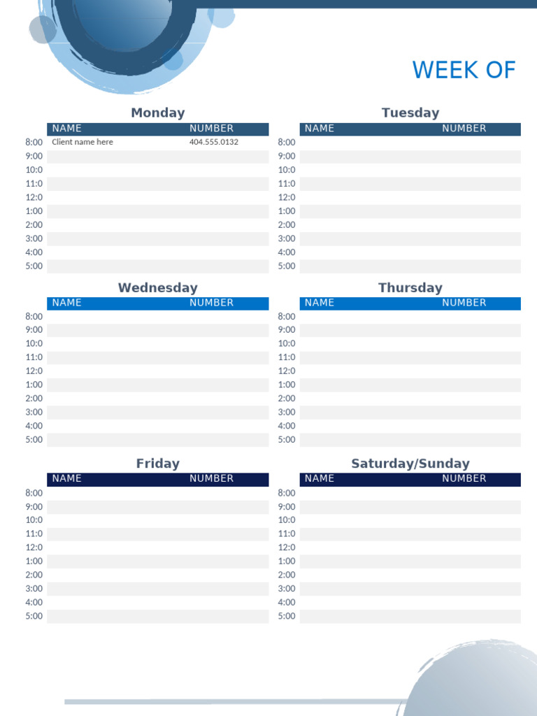 Weekly Client Schedule Template | PDF