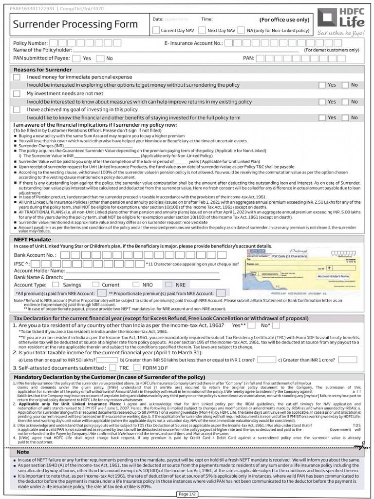 Surrender Form | PDF
