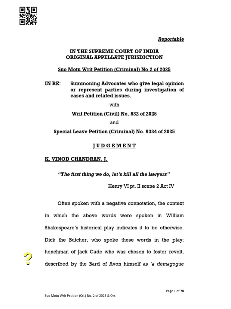 SC Judgment_ Protection of Advocates From Unlawful Summons | PDF ...