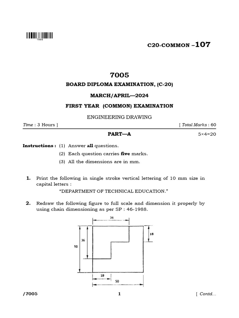 Engineering Drawing Exam Paper 2024 | PDF | Perpendicular | Geometric ...