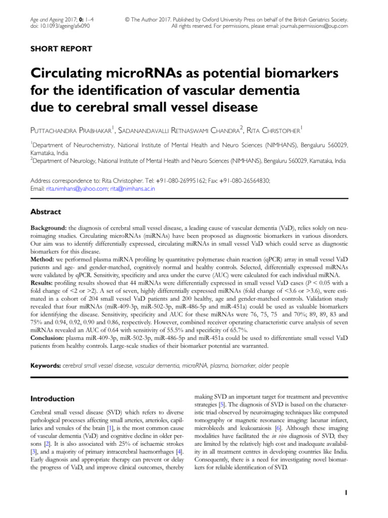 Circulating MicroRNAs As Potential Biomarkers For The Identification of ...